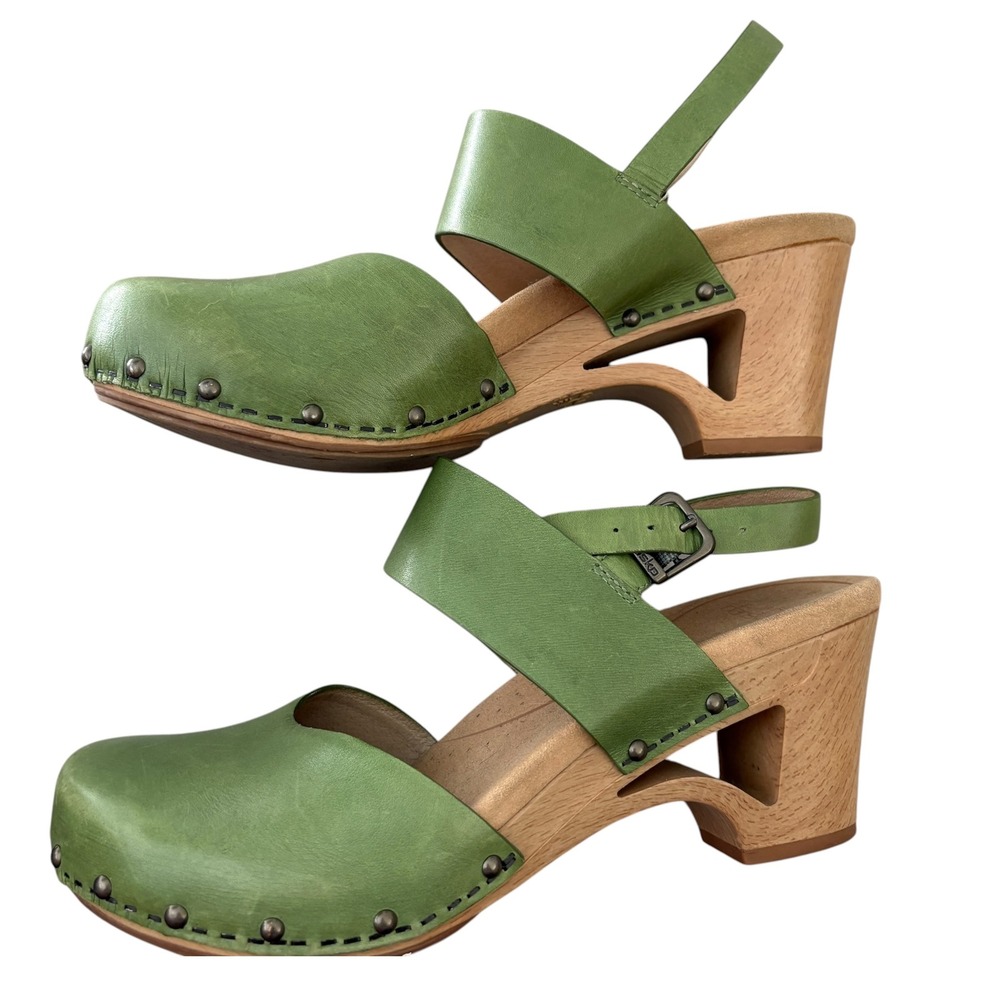Dansko Womens Thea 9.5/10/40 Clogs Green Leather Slingback Boho Comfort Granola